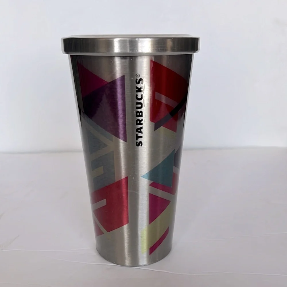 Starbucks 2014 Stainless Steel Rainbow Geo Tumbler With Original & Lid no straw